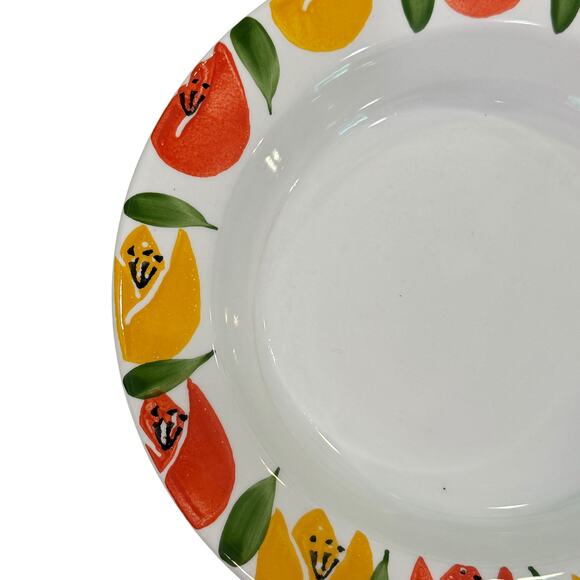 Pier One Tulips Floral Soup Bowl  Rimmed Handpainted Yellow Made In Italy 9" - Picture 3 of 7